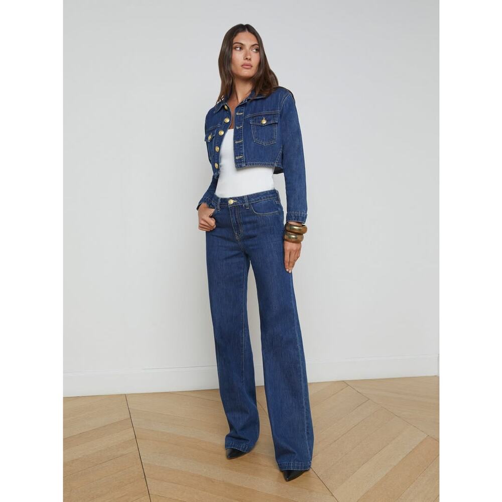 L'AGENCE Clayton High Rise Wide Leg Jeans & Genevie Cropped Denim Jacket SET